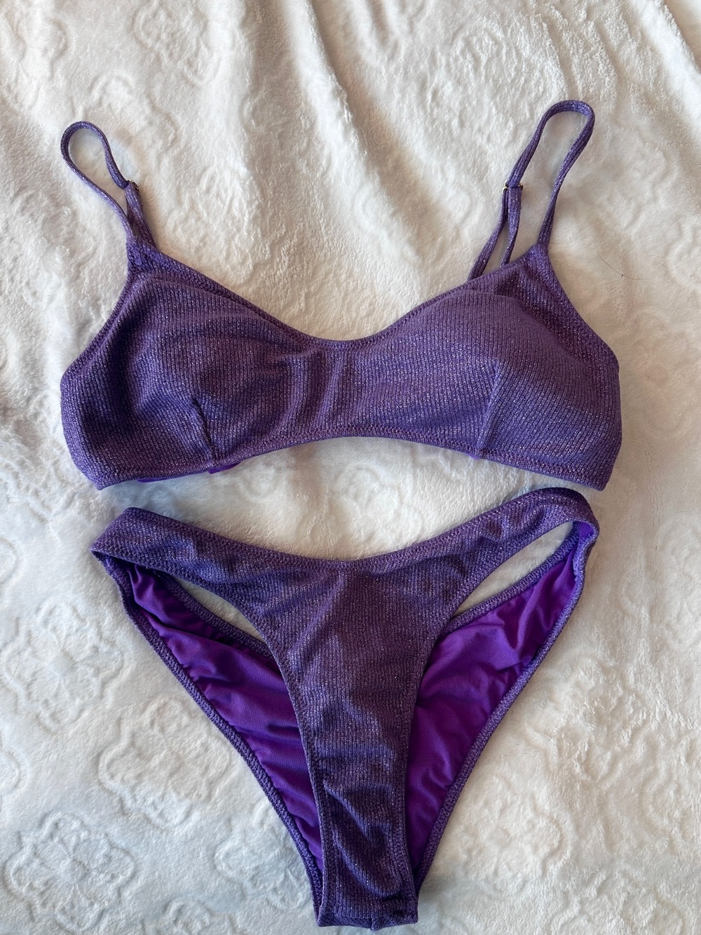 4GIVENESS Glittery Purple Bikini Set Size M